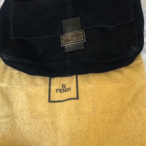 Authentic Fendi Black Swede Shoulder Purse Handbag - Picture 8 of 8